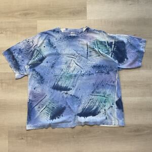 Vintage Single Stitch Ritz Pure Cotton Ice Tye Dye Tee Unisex XL Blue Thrashed